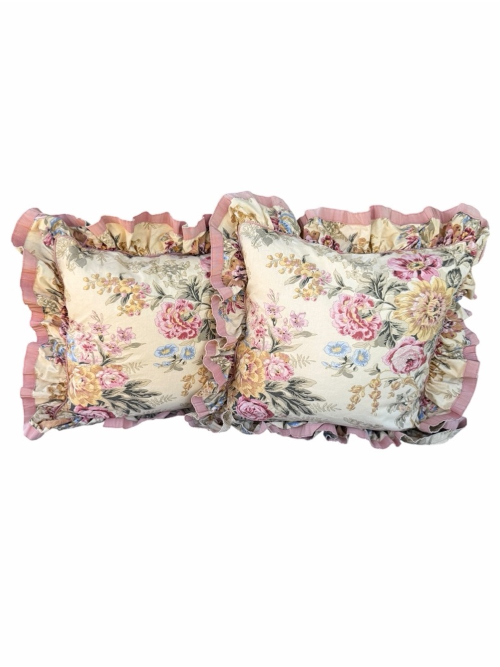 VTG Ralph Lauren Astor Tan Pink Floral Accent Pillows 20x20 80s Blue Label USA